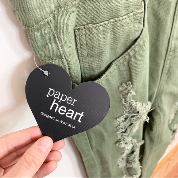PAPER HEART Olive Denim Distressed Skinny Overalls - Picture 7 of 16